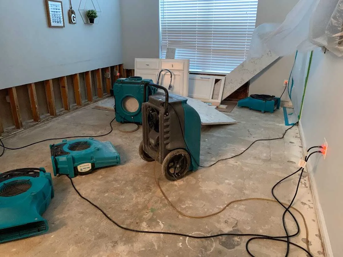 Dehumidifier in flood-cut room for Water Damage Restoration in Goose Creek